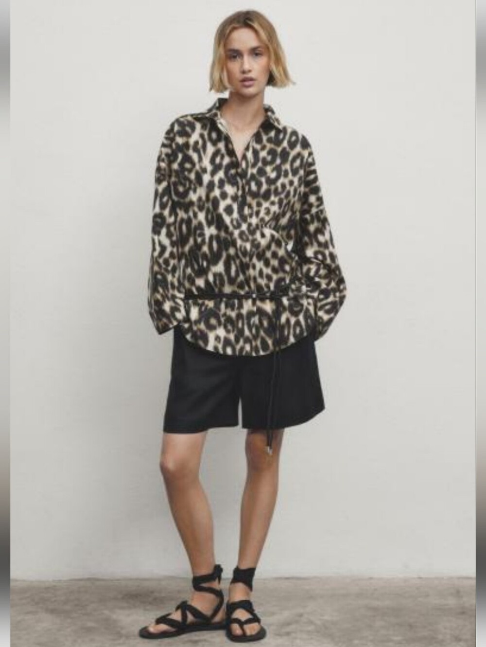 Massimo Dutti Oversized Leopard Print Button-Up Blouse (Fits L/XL)